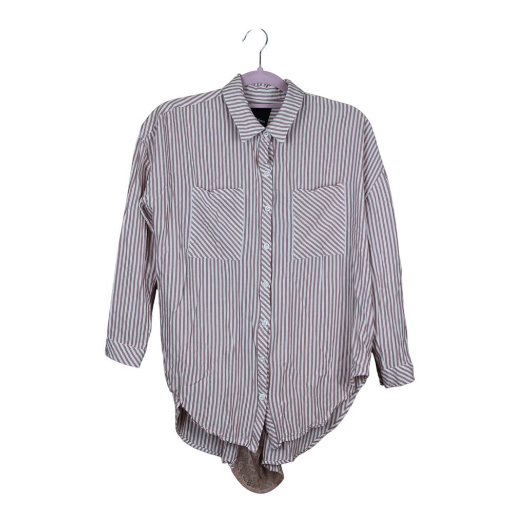 Sam Edelman Intimates Zephyr Pink & White Stripe Long Sleeve Sleep Shirt Size S